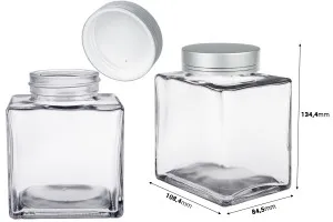 Pot en verre de luxe 750 ml avec couvercle argenté mat et bande argentée - 6 pcs-2