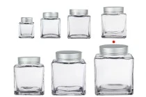 Γυάλινο βάζο 750 ml πολυτελείας με ασημί ματ καπάκι και ασημί ρίγα - 6 τμχ