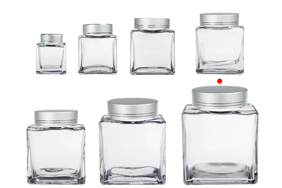Γυάλινο βάζο 750 ml πολυτελείας με ασημί ματ καπάκι και ασημί ρίγα - 6 τμχ