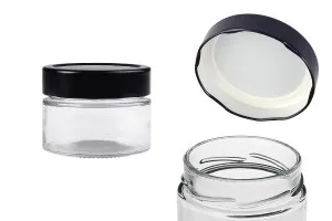 Cylindrical glass jar 100 ml with black cap T.O 70 Deep - 140 pcs-1