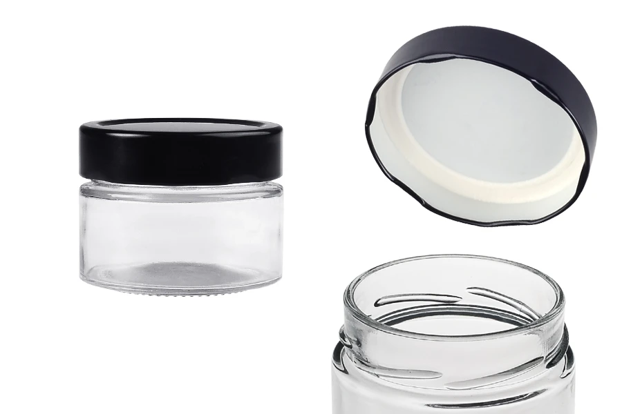 Cylindrical glass jar 100 ml with black cap T.O 70 Deep - 140 pcs Cylindrical glass jar 100 ml with black cap T.O 70 Deep - 140 pcs