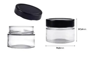 Cylindrical glass jar 100 ml with black cap T.O 70 Deep - 140 pcs-2