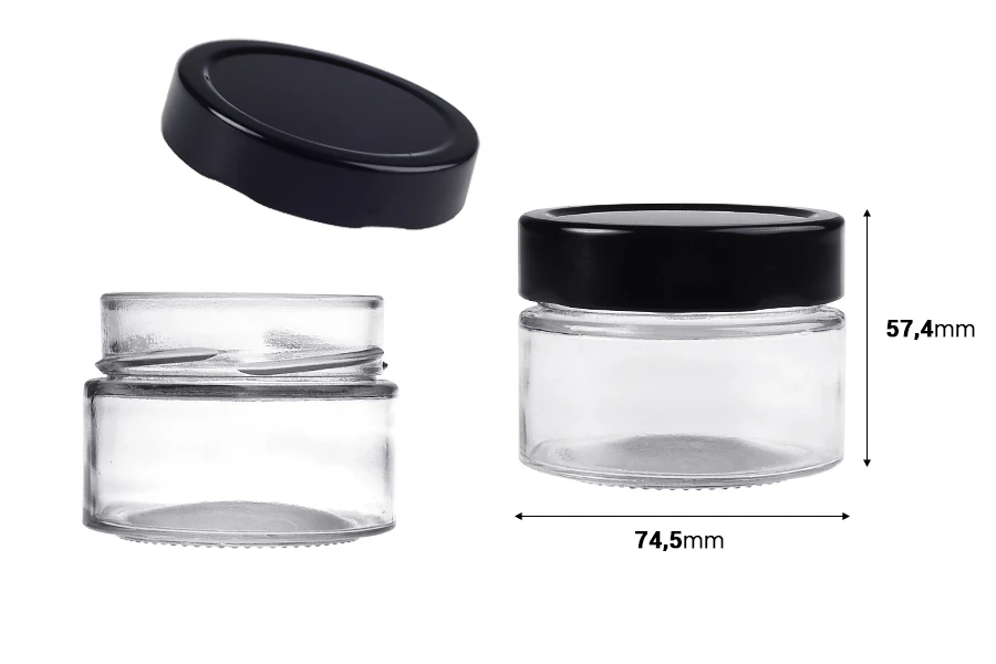 Cylindrical glass jar 100 ml with black cap T.O 70 Deep - 140 pcs Cylindrical glass jar 100 ml with black cap T.O 70 Deep - 140 pcs