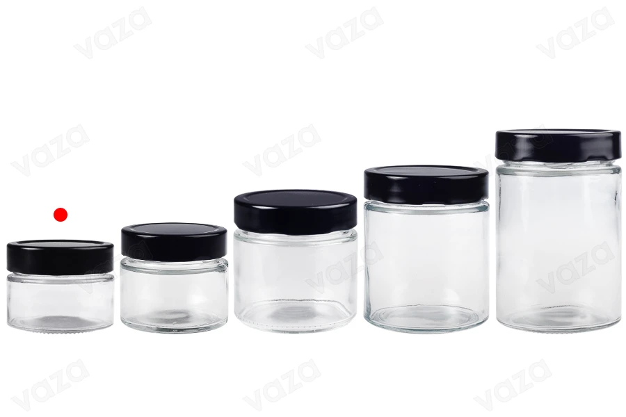 Γυάλινο κυλινδρικό βάζο 100 ml με μαύρο καπάκι Τ.Ο 70 Deep - 140 τμχ Γυάλινο κυλινδρικό βάζο 100 ml με μαύρο καπάκι Τ.Ο 70 Deep - 140 τμχ-εικόνα_σύνθεση