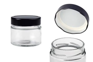 Cylindrical glass jar 150 ml with black cap T.O 70 Deep - 120 pcs-1