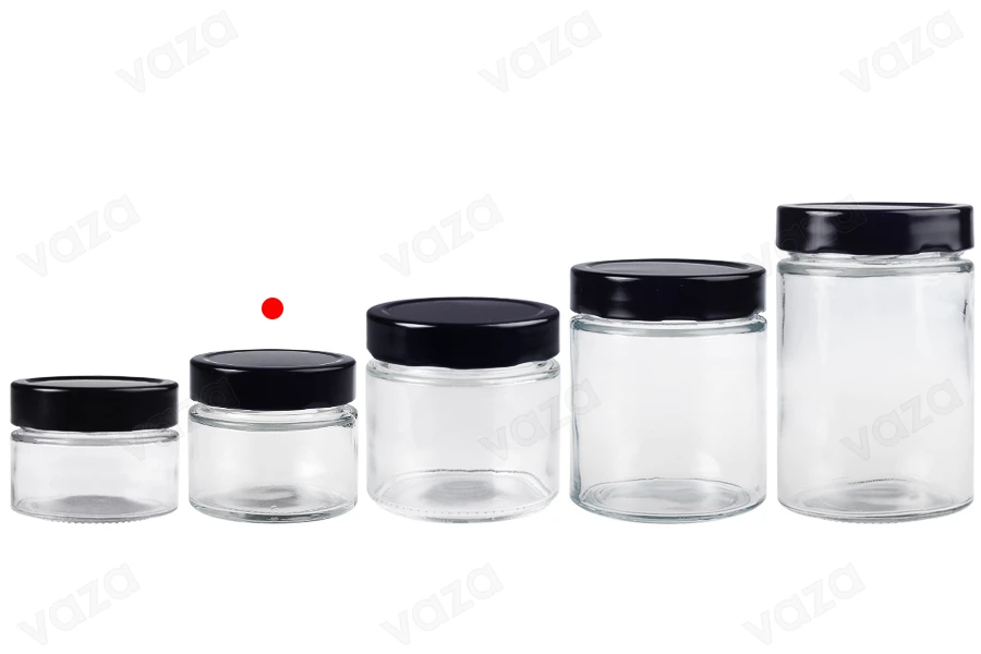 Γυάλινο κυλινδρικό βάζο 150 ml με μαύρο καπάκι Τ.Ο 70 Deep - 120 τμχ Γυάλινο κυλινδρικό βάζο 150 ml με μαύρο καπάκι Τ.Ο 70 Deep - 120 τμχ-εικόνα_σύνθεση