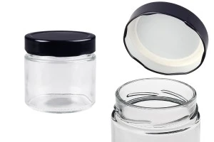 Pot cylindrique en verre 280 ml avec couvercle noir T.O 82 Deep - 96 pcs-1