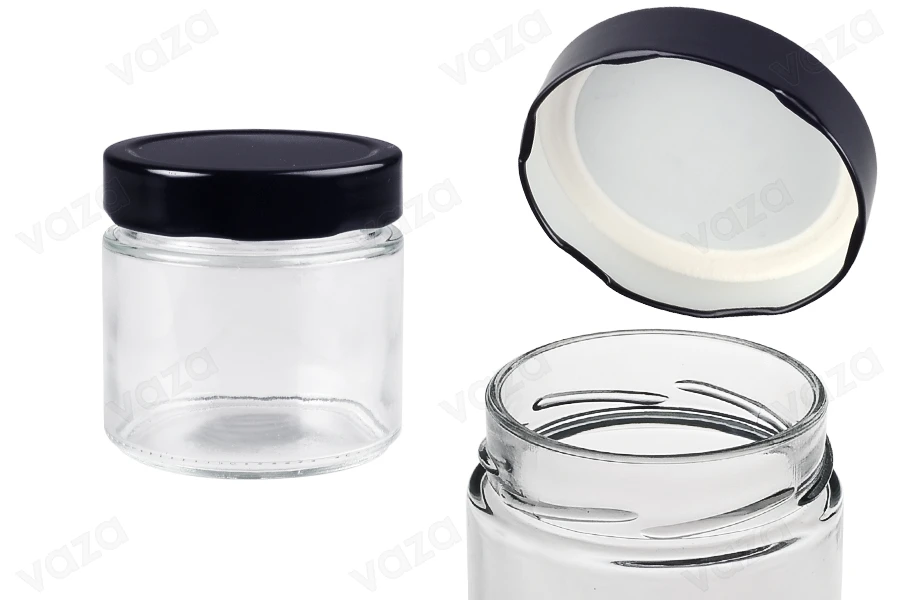Kavanoz qelqi cilindrik 280 ml me kapak të zi T.O 82 Deep - 96 copë Kavanoz qelqi cilindrik 280 ml me kapak të zi T.O 82 Deep - 96 copë-imazh_produkt