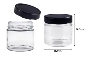 Pot cylindrique en verre 280 ml avec couvercle noir T.O 82 Deep - 96 pcs-2