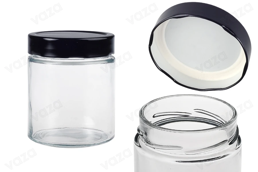 Γυάλινο κυλινδρικό βάζο 380 ml με μαύρο καπάκι Τ.Ο 82 Deep - 72 τμχ-εικόνα_προϊοντική