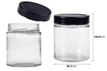 Γυάλινο κυλινδρικό βάζο 380 ml με μαύρο καπάκι Τ.Ο 82 Deep - 72 τμχ