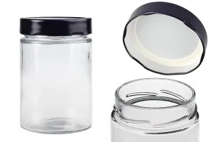 Cylindrical glass jar 500 ml with black cap T.O 82 Deep - 60 pcs-1