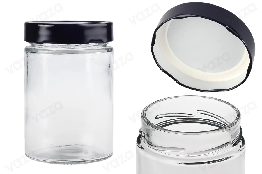 Cylindrical glass jar 500 ml with black cap T.O 82 Deep - 60 pcs Cylindrical glass jar 500 ml with black cap T.O 82 Deep - 60 pcs-produktbild