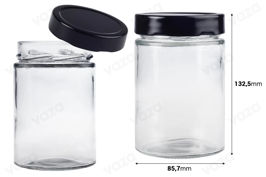 Cylindrical glass jar 500 ml with black cap T.O 82 Deep - 60 pcs Cylindrical glass jar 500 ml with black cap T.O 82 Deep - 60 pcs-bildabmessungen
