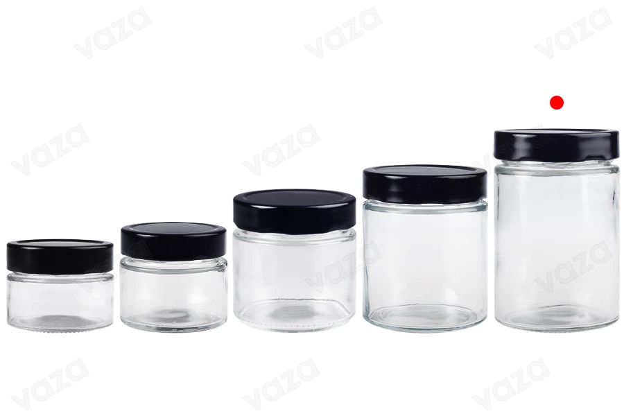 Cylindrical glass jar 500 ml with black cap T.O 82 Deep - 60 pcs Cylindrical glass jar 500 ml with black cap T.O 82 Deep - 60 pcs-bildgruppe