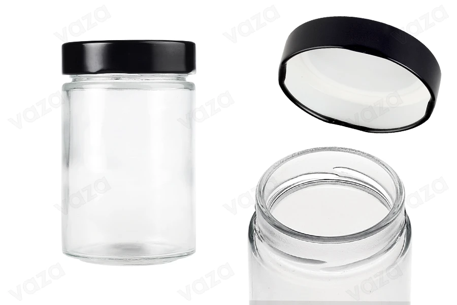 Cylindrical glass jar 220 ml with black cap T.O 63 Deep - 105 pcs Cylindrical glass jar 220 ml with black cap T.O 63 Deep - 105 pcs-image_product