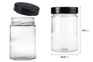 Cylindrical glass jar 220 ml with black cap T.O 63 Deep - 105 pcs-2