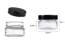 Γυάλινο κυλινδρικό βάζο 75 ml με μαύρο καπάκι Τ.Ο 63 Deep - 160 τμχ Γυάλινο κυλινδρικό βάζο 75 ml με μαύρο καπάκι Τ.Ο 63 Deep - 160 τμχ