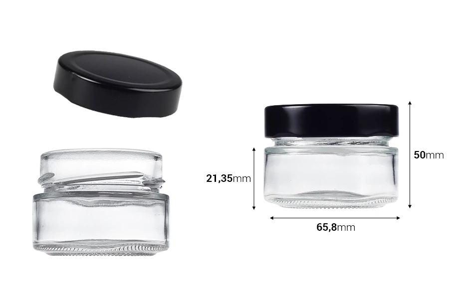Γυάλινο κυλινδρικό βάζο 75 ml με μαύρο καπάκι Τ.Ο 63 Deep - 160 τμχ Γυάλινο κυλινδρικό βάζο 75 ml με μαύρο καπάκι Τ.Ο 63 Deep - 160 τμχ