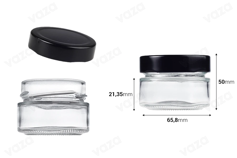 Γυάλινο κυλινδρικό βάζο 75 ml με μαύρο καπάκι Τ.Ο 63 Deep - 160 τμχ Γυάλινο κυλινδρικό βάζο 75 ml με μαύρο καπάκι Τ.Ο 63 Deep - 160 τμχ-εικόνα_διαστάσεις