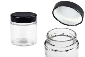 Pot cylindrique en verre 100 ml avec couvercle noir T.O 58 Deep - 160 pcs-1