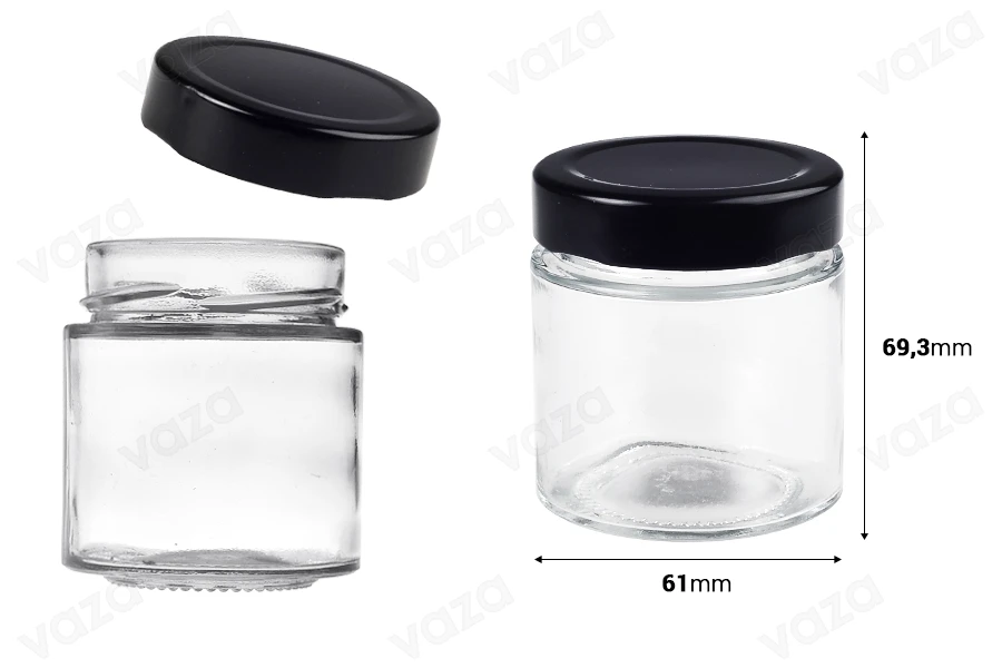 Pot cylindrique en verre 100 ml avec couvercle noir T.O 58 Deep - 160 pcs Pot cylindrique en verre 100 ml avec couvercle noir T.O 58 Deep - 160 pcs-εικόνα_διαστάσεις