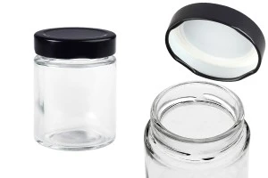 Pot cylindrique en verre 150 ml avec couvercle noir T.O 58 Deep - 120 pcs-1