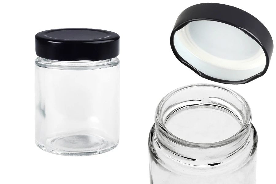 Γυάλινο κυλινδρικό βάζο 150 ml με μαύρο καπάκι Τ.Ο 58 Deep - 120 τμχ Γυάλινο κυλινδρικό βάζο 150 ml με μαύρο καπάκι Τ.Ο 58 Deep - 120 τμχ