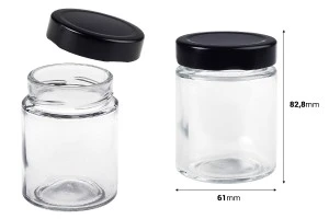 Pot cylindrique en verre 150 ml avec couvercle noir T.O 58 Deep - 120 pcs-2