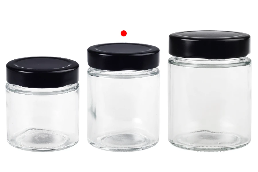Γυάλινο κυλινδρικό βάζο 150 ml με μαύρο καπάκι Τ.Ο 58 Deep - 120 τμχ Γυάλινο κυλινδρικό βάζο 150 ml με μαύρο καπάκι Τ.Ο 58 Deep - 120 τμχ