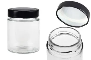 Pot cylindrique en verre 180 ml avec couvercle noir T.O 63 Deep - 120 pcs-1