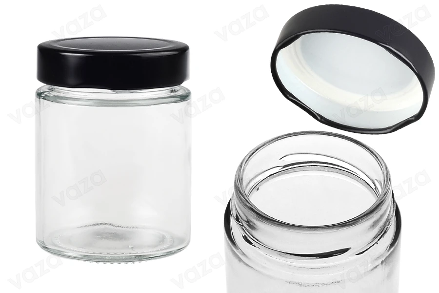 Γυάλινο κυλινδρικό βάζο 180 ml με μαύρο καπάκι Τ.Ο 63 Deep - 120 τμχ-εικόνα_προϊοντική