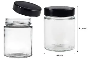 Pot cylindrique en verre 180 ml avec couvercle noir T.O 63 Deep - 120 pcs-2
