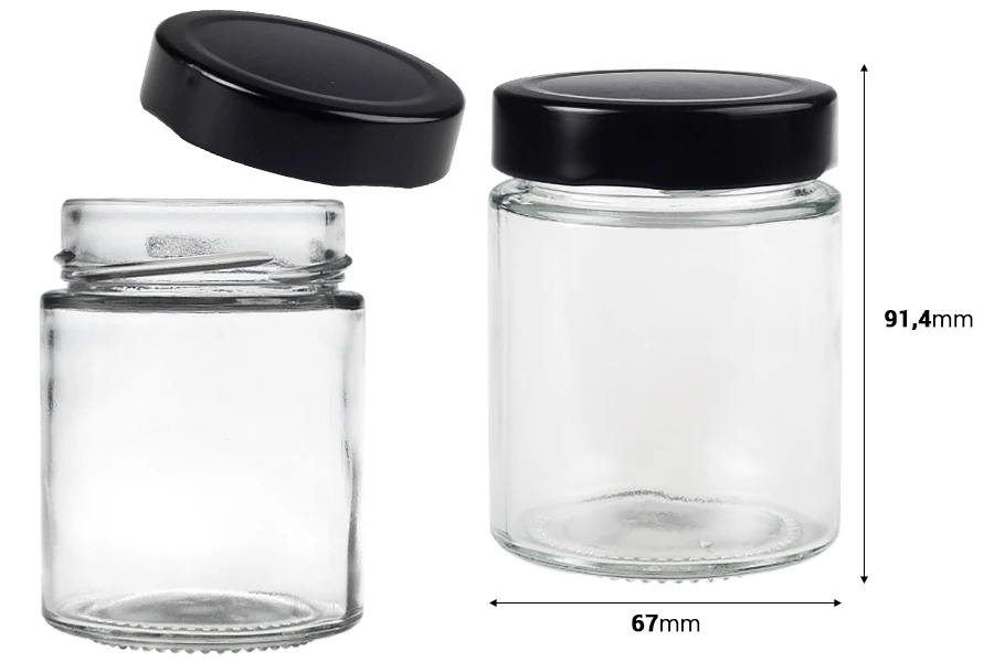 Γυάλινο κυλινδρικό βάζο 180 ml με μαύρο καπάκι Τ.Ο 63 Deep - 120 τμχ Γυάλινο κυλινδρικό βάζο 180 ml με μαύρο καπάκι Τ.Ο 63 Deep - 120 τμχ