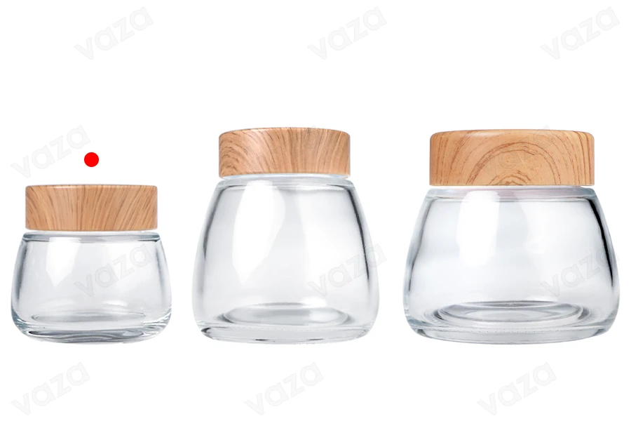 Kavanoz qelqi 150 ml me kapak plastik në dizajn druri - 6 copë Kavanoz qelqi 150 ml me kapak plastik në dizajn druri - 6 copë-imazh_grup