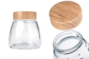 Glasdose 280 ml mit Kunststoffdeckel im Holzdesign - 6 Stk-1
