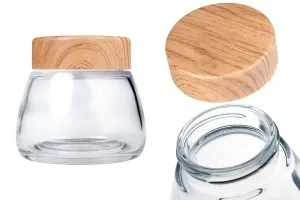 Glasdose 360 ml mit Kunststoffdeckel im Holzdesign - 6 Stk-1