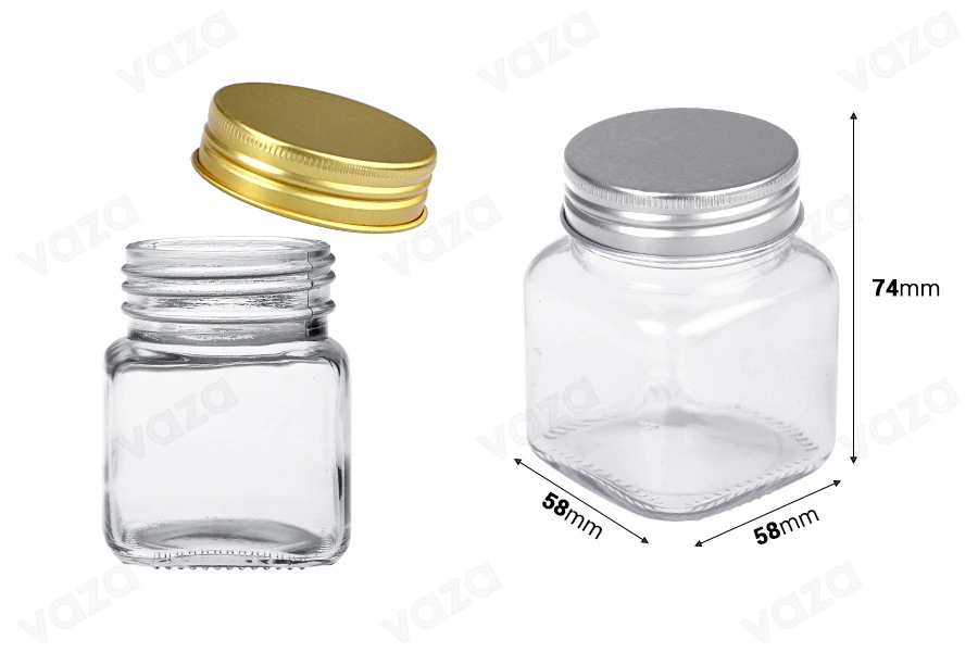 Γυάλινο βάζο 100 ml με καπάκι αλουμινίου - 12 τμχ-εικόνα_διαστάσεις