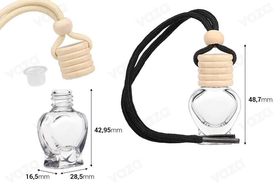 Flacon pour parfum de voiture 5ml coeur avec couvercle et bouchon en bois - 25pcs Flacon pour parfum de voiture 5ml coeur avec couvercle et bouchon en bois - 25pcs-photo_dimensions