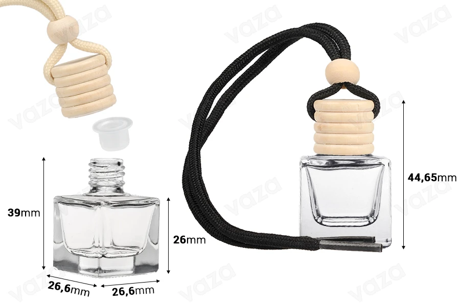 Flacon désodorisant pour voiture en forme de cube de 7 ml avec bouchon et bouchon en bois - 25 pcs-photo_dimensions