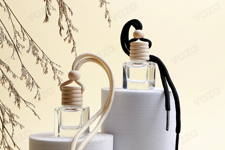 Flacon désodorisant pour voiture en forme de cube de 7 ml avec bouchon et bouchon en bois - 25 pcs-photo_groupe