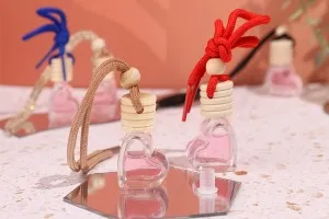 Herzförmige Flasche 4 ml für Auto-Lufterfrischer mit Holzkappe und Kunststoffstopfen - 25 Stück-3