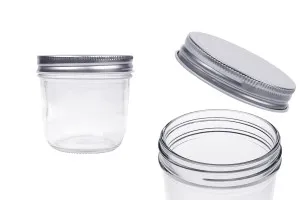 Barattolo in vetro 300 ml con coperchio in alluminio argento - 6 pz-1