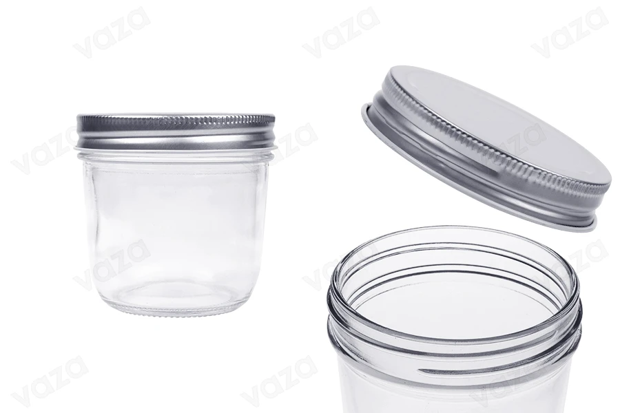 Pot en verre 300 ml avec couvercle en aluminium argenté - 6 pcs-photo_produit