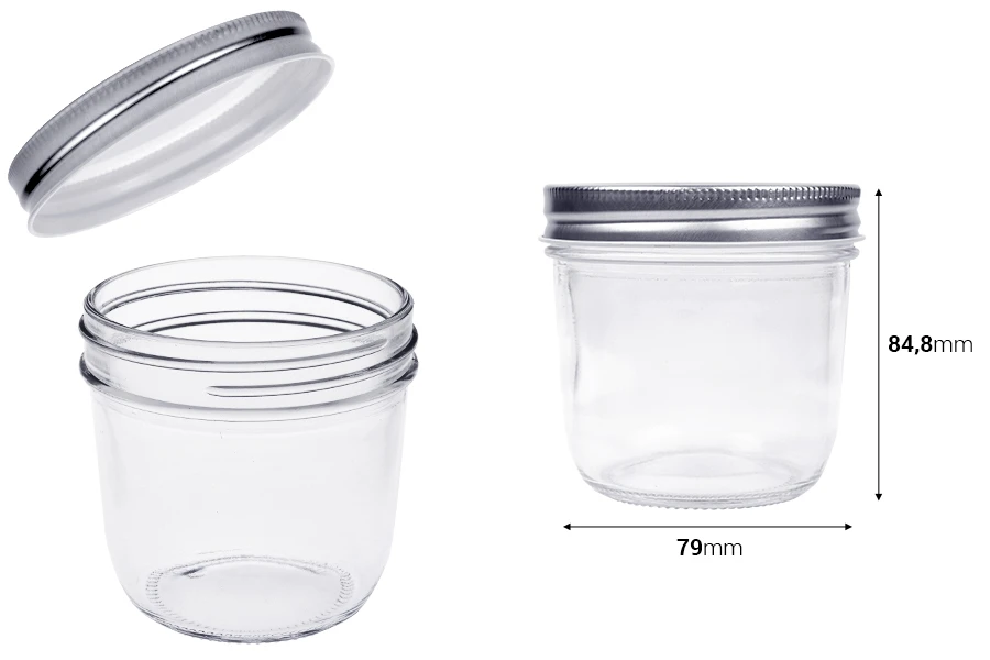 Γυάλινο βάζο 300 ml με ασημί καπάκι αλουμινίου - 6 τμχ Γυάλινο βάζο 300 ml με ασημί καπάκι αλουμινίου - 6 τμχ