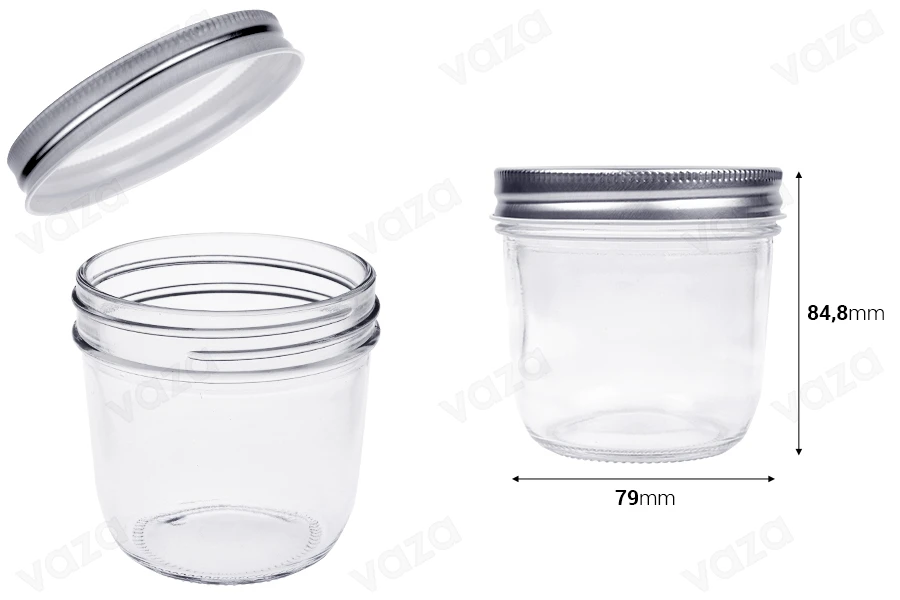 Pot en verre 300 ml avec couvercle en aluminium argenté - 6 pcs-photo_dimensions