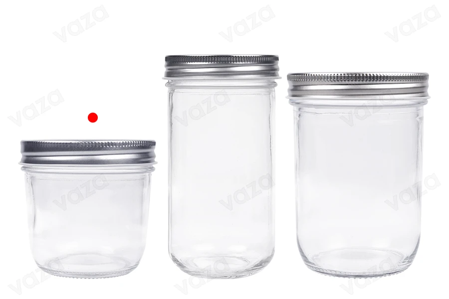Pot en verre 300 ml avec couvercle en aluminium argenté - 6 pcs-photo_groupe