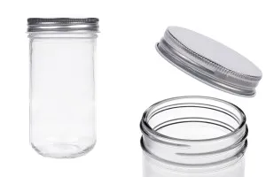 Barattolo in vetro 350 ml con coperchio in alluminio argento - 6 pz-1