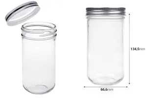 Barattolo in vetro 350 ml con coperchio in alluminio argento - 6 pz-2