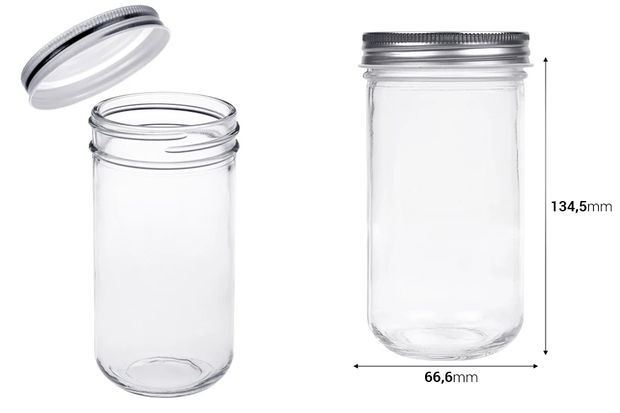 Γυάλινο βάζο 350 ml με ασημί καπάκι αλουμινίου - 6 τμχ
